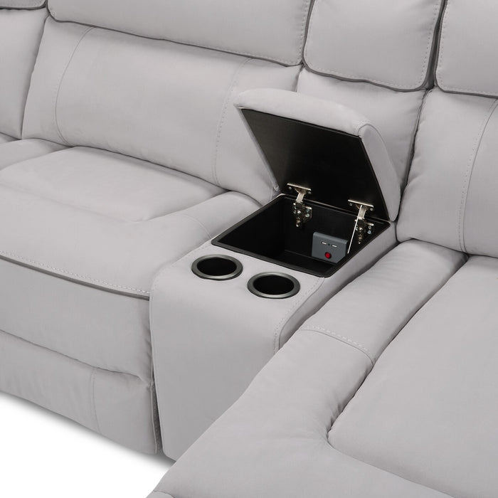 Sofa sectionnel de droite à inclinaison électrique Newport de Cindy Crawford Home 6 pièces en suédine - gris