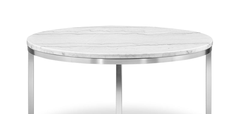 Table à café ronde moderne Sampson en marbre de 34 po - blanc