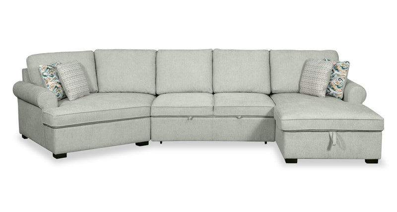 Sofa-lit sectionnel enveloppant de gauche Haven de Scott Living 3 pièces en tissu de chenille avec rangement - écume de mer 