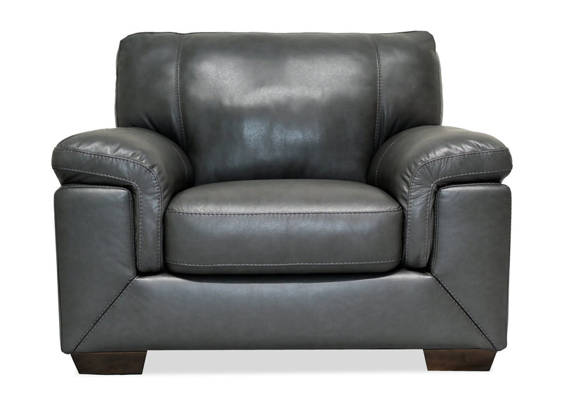 Fauteuil Classico de 47 po en cuir véritable avec pattes en bois - gris carbone