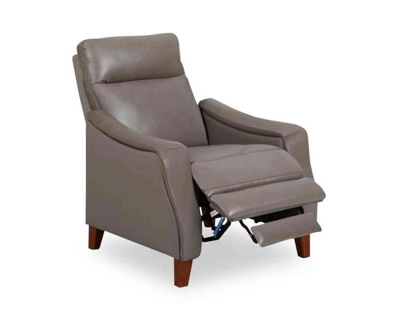 Fauteuil à inclinaison par poussée Natalie de 32,5 po en cuir véritable de qualité supérieure avec pattes en bois - gris