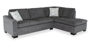 Sofa-lit sectionnel de droite avec grand lit Aubrey de 114 po de style européen en tissu de chenille avec pattes en bois - gris
