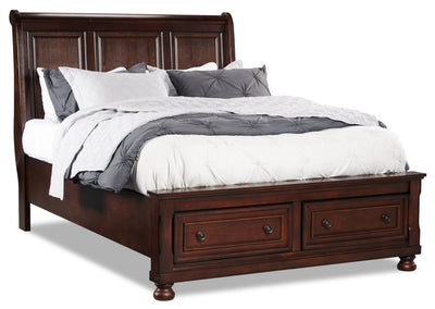 Chelsea Platform Storage Bed with Headboard & Frame, Cherry Brown - Queen Size | Lit plateforme de rangement Chelsea avec tête de lit et cadre de lit, brun cerisier - format grand lit