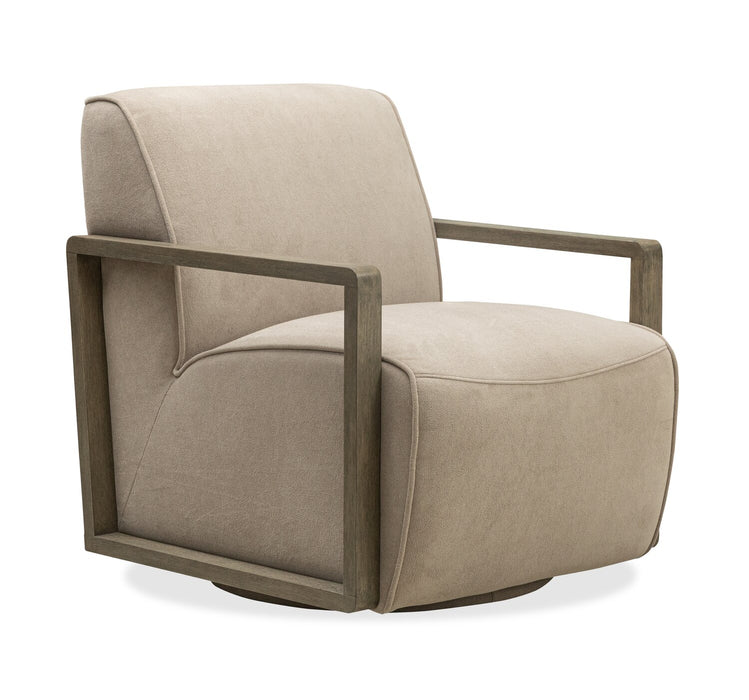 Fauteuil d’appoint pivotant Modell de 29,5 po en velours avec accoudoirs en bois - beige