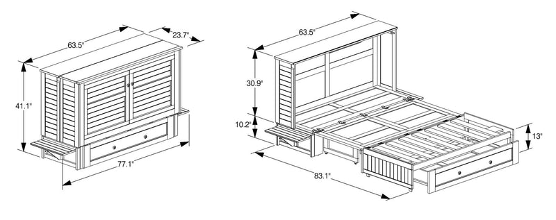 Lit escamotable Parker, bois flotté brossé -  format grand lit