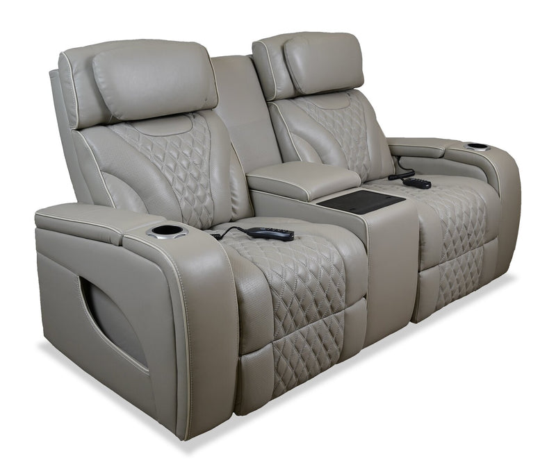 Causeuse de massage à inclinaison électrique Elite de 74 po en cuir véritable avec son immersif et appuie-têtes électriques - mastic