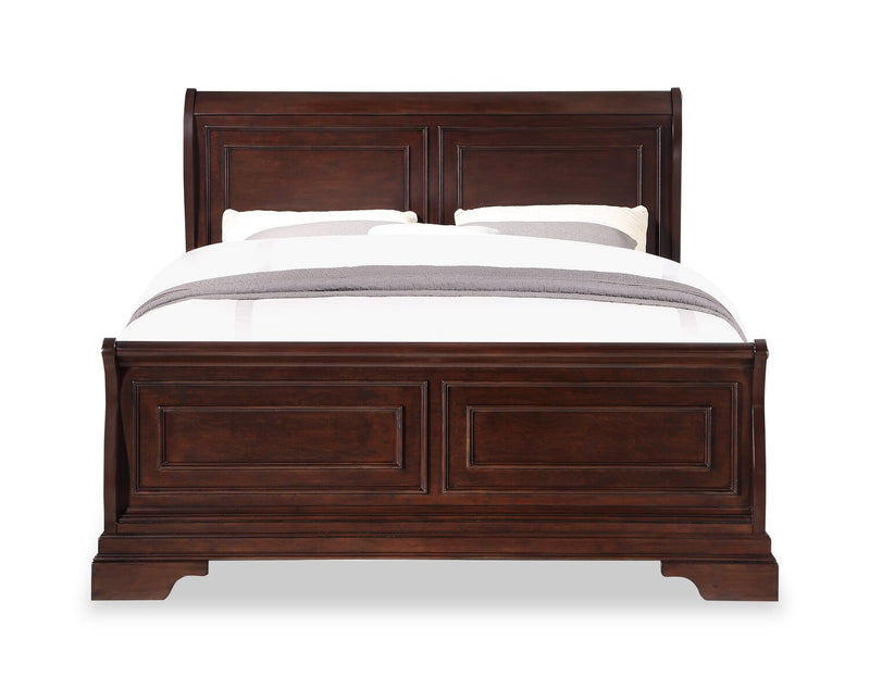 Ensemble de chambre à coucher Marco 5 pièces avec lit, commode et miroir, brun cerisier - format grand lit