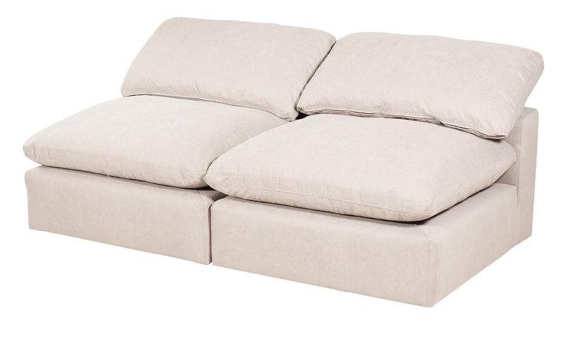 Sofa sectionnel modulaire de style cocon Eclipse 6 pièces en tissu d’apparence lin avec coussins réversibles en duvet et plumes - blanc lin
