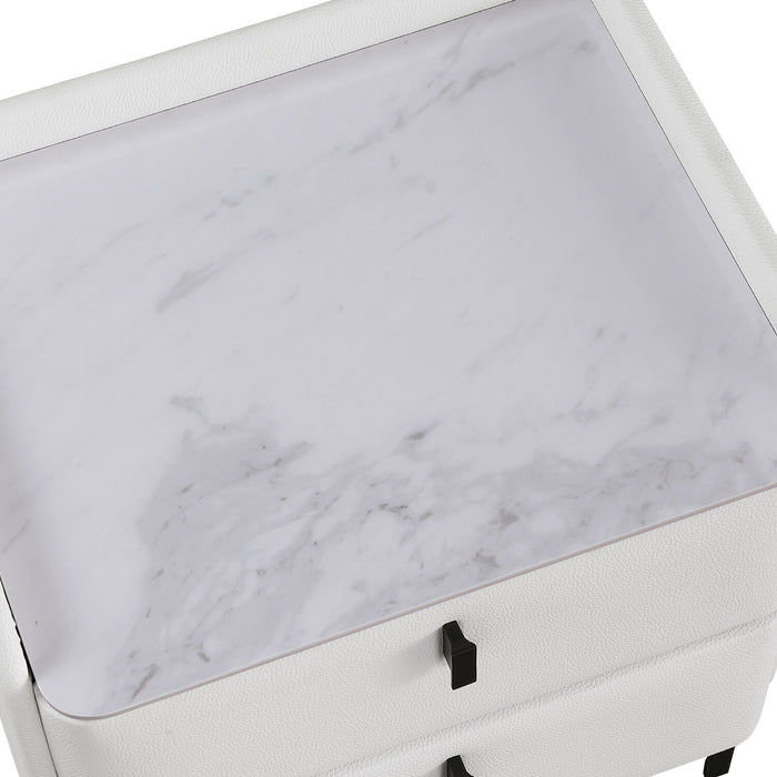 Table de nuit rembourrée Nova de 20,25 po (l) x 22,5 po (H) à 2 tiroirs avec dessus en pierre frittée - blanche