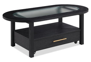 Table à café Dalton de 47.5 po avec dessus en verre et tiroir - noire 