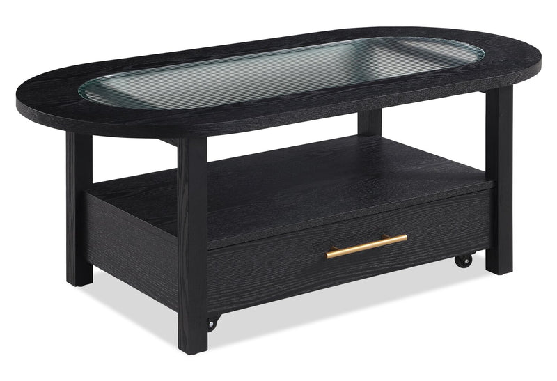 Table à café Dalton de 47.5 po avec dessus en verre et tiroir - noire 