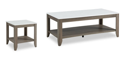 Carlton 47.5” Modern 2-Pack Coffee + End Table with Shelf - Taupe | Ensemble 2 tables modernes Carlton de 47,5 po, table à café et table de bout avec tablette - taupe