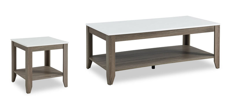 Ensemble 2 tables modernes Carlton de 47,5 po, table à café et table de bout avec tablette - taupe
