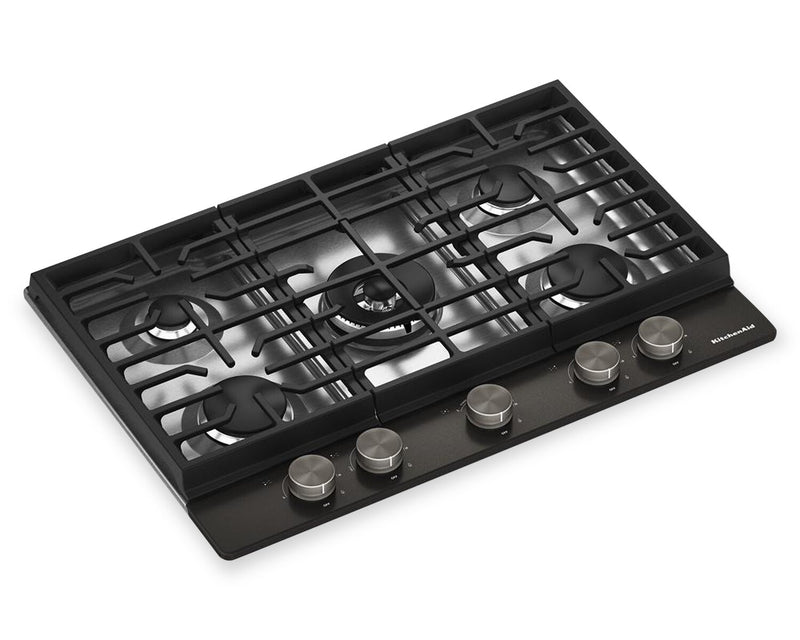 Surface de cuisson KitchenAid de 30 po au gaz sur métal avec grilles pour wok intégrées – Black Ore - KCGK530SBE