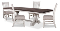  Ensemble de salle à manger Willow 5 pièces avec table, rallonge de 84 po à 106 po (L) et 4 chaises - blanc rustique et brun