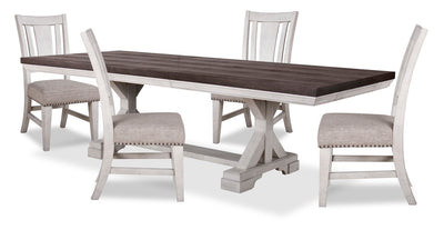 Willow 5pc Dining Set with Table & 4 Chairs, 84-106"W Extension - Rustic White & Brown | Ensemble de salle à manger Willow 5 pièces avec table, rallonge de 84 po à 106 po (L) et 4 chaises - blanc rustique et brun