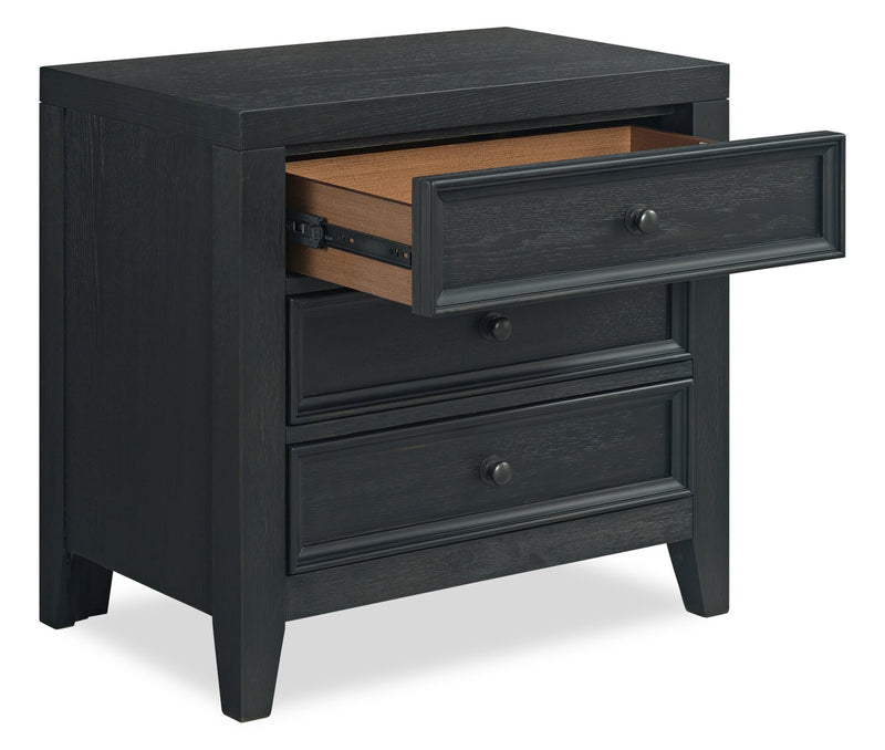 Table de nuit Casa de 27 po (l) x 26,5 po (H) en bois à 3 tiroirs avec port USB - noire