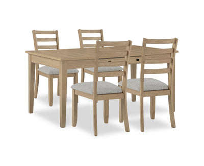 Cove 5pc Dining Table Set with Table & 4 Chairs, Storage Drawers, Melamine, 66"W - Natural/Grey | Ensemble de salle à manger Cove 5 pièces en mélamine avec table de 66 po (L), tiroirs de rangement et 4 chaises - naturel et gris