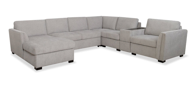 Sofa sectionnel de gauche Vault 6 pièces avec causeuse-lit, 3 fauteuils de rangement et fauteuil long de rangement - gris