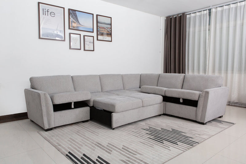 Sofa sectionnel Vault 5 pièces avec causeuse-lit et fauteuils de rangement - gris