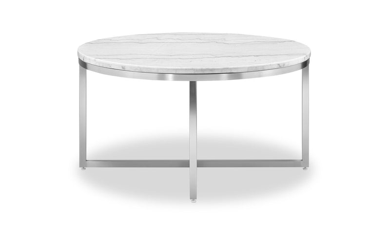 Table à café ronde moderne Sampson en marbre de 34 po - blanc