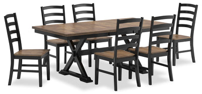 Raven 7pc Dining Package with 60-78"W Extension Table & 6 Chairs - Two-Tone Black & Brown | Ensemble de salle à manger Raven 7 pièces avec table à rallonge, 60 po à 78 po (L) et 6 chaises - deux teintes, noir et brun