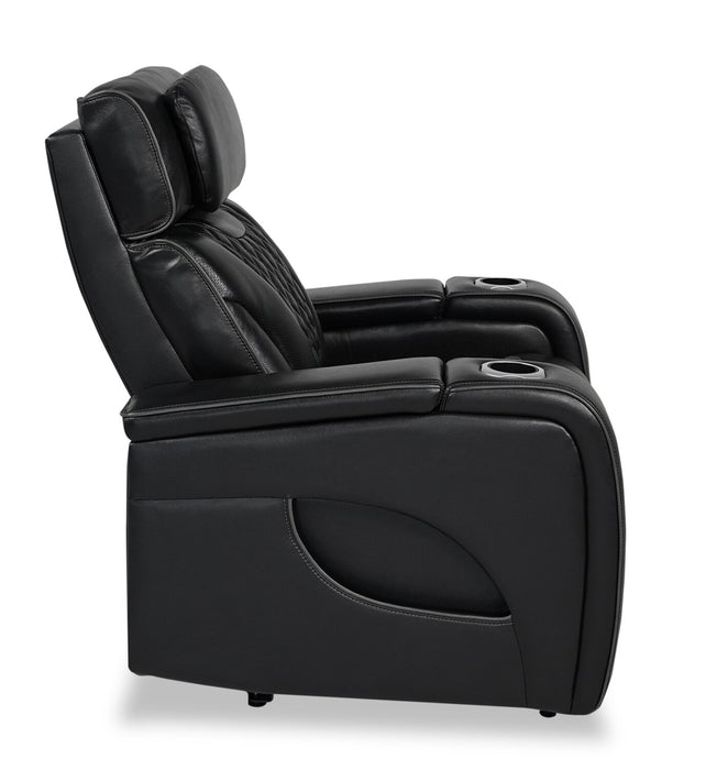 Fauteuil de massage à inclinaison électrique Elite de 38 po en cuir véritable avec appuie-tête électrique et accoudoirs de rangement - noir