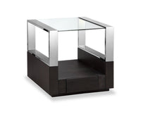 Table de bout moderne Perrin de 24 po avec dessus de table en verre, rangement et tablette - graphite