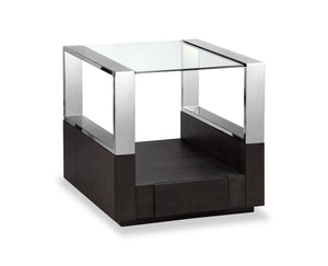 Table de bout moderne Perrin de 24 po avec dessus de table en verre, rangement et tablette - graphite