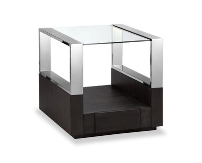 Perrin 24" Modern Glass Top End Table with Storage and Shelf - Graphite | Table de bout moderne Perrin de 24 po avec dessus de table en verre, rangement et tablette - graphite
