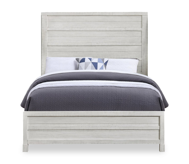 Ensemble de chambre à coucher Haven 6 pièces blanc avec lit à panneaux, commode, miroir et table de nuit - format grand lit