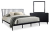 Ensemble de chambre à coucher Milan 5 pièces de style moderne du milieu du 20e siècle avec lit, commode et miroir, noir - format très grand lit