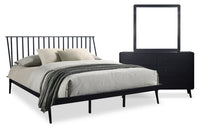  Ensemble de chambre à coucher Milan 5 pièces de style moderne du milieu du 20e siècle avec lit, commode et miroir, noir - format très grand lit