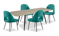  Ensemble de salle à manger Joss 5 pièces en métal avec table, rallonge papillon de 63 po à 86,5 po (L) et 4 chaises Bay - turquoise