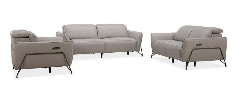 Fauteuil à inclinaison électrique Riviera en cuir véritable de qualité supérieure - gris clair