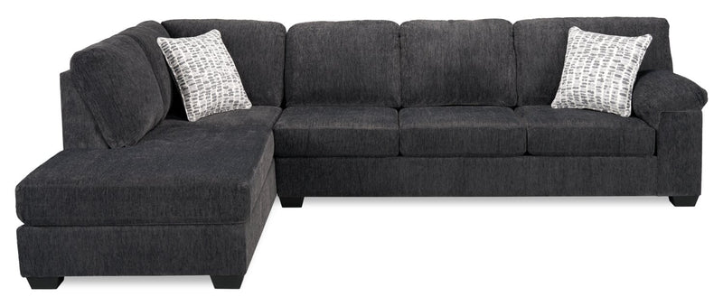 Sofa sectionnel de gauche Morgan 2 pièces fabriqué au Canada en tissu de chenille avec sofa et coussins décoratifs - gris