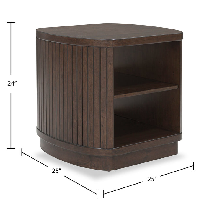 Table de bout moderne Vernon de 25 po en bois massif avec 2 tablettes - brun foncé