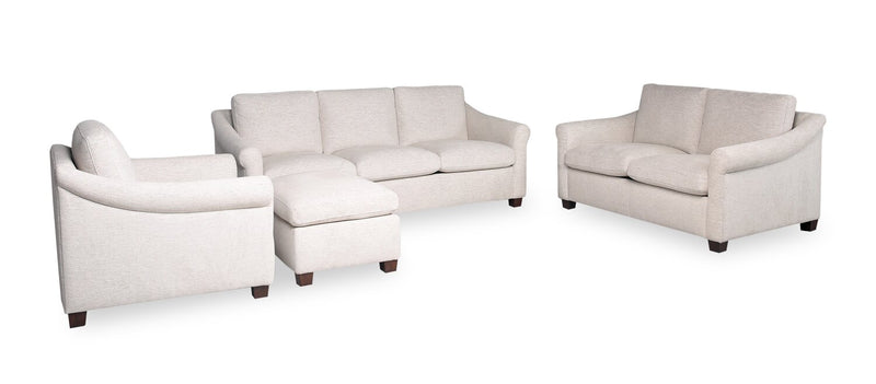 Sofa Mallie de 84 po en tissu de chenille avec accoudoirs enroulés et pattes en bois - blanc coquillage