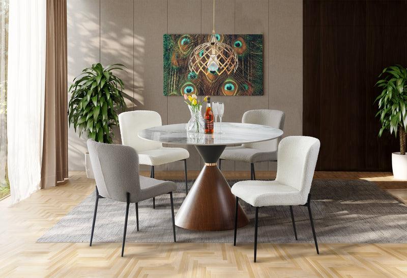 Table de salle à manger Alwin avec dessus en pierre frittée, base en forme de sablier et touches dorées - 47,25 po (L), ronde - brune