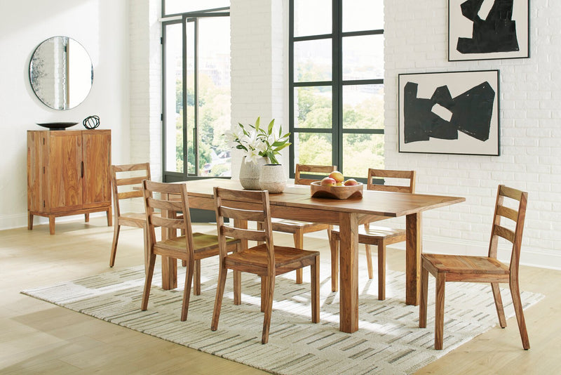 Ensemble de salle à manger Indie 7 pièces avec table, rallonge de 70 po à 94 po (L) et 6 chaises - naturel