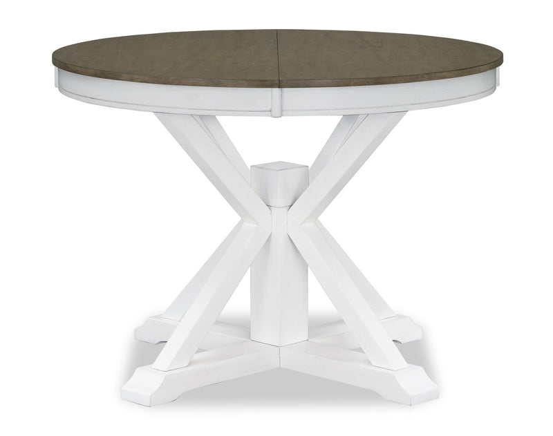 Ensemble de salle à manger Brook 5 pièces avec table ronde, rallonge de 42 po à 54 po (L) et 4 chaises - blanc et brun