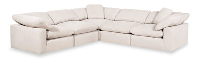 Eclipse Modular 5-Piece Linen-Look Fabric Sectional with Reversible Feather Down Cushions - Linen White | Sofa sectionnel modulaire Eclipse 5 pièces en tissu d’apparence lin avec coussins réversibles en duvet et plumes - blanc lin