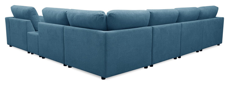 Sofa sectionnel modulaire de gauche Voyage 7 pièces en tissu avec console et coussins de dossier amovibles - bleu