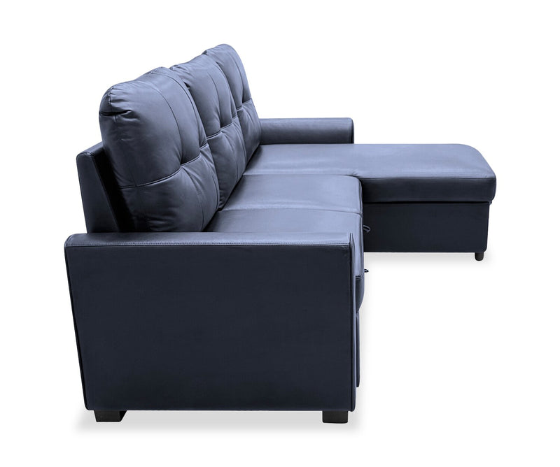 Sofa-lit sectionnel de droite Carter 2 pièces en tissu d’apparence cuir avec fauteuil long de rangement - noir