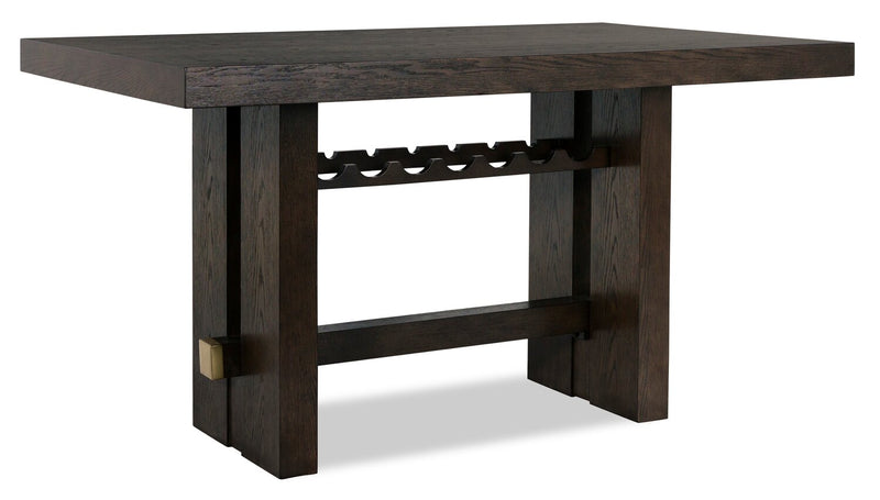 Ensemble de salle à manger Metro 5 pièces de hauteur comptoir avec table de 66 po (L), 4 chaises et support à vin intégré - brun et beige