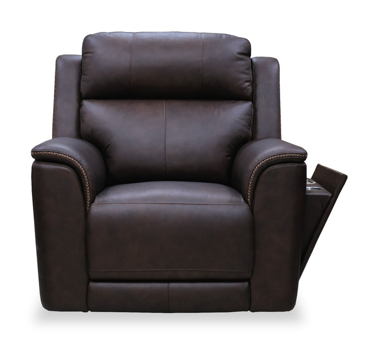 Fauteuil de massage à inclinaison électrique Vibe de 40 po en cuir véritable avec son immersif et appuie-tête électrique - brun