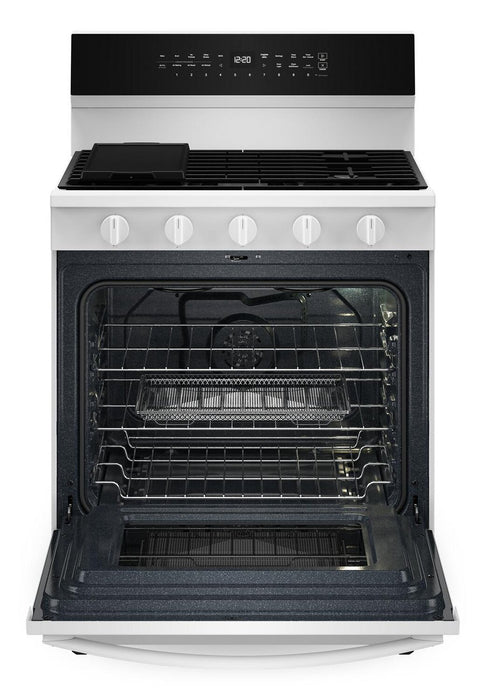 Cuisinière intelligente à gaz Whirlpool de 5 pi³ avec friture à air et autonettoyage - blanche - WFGS7530RW