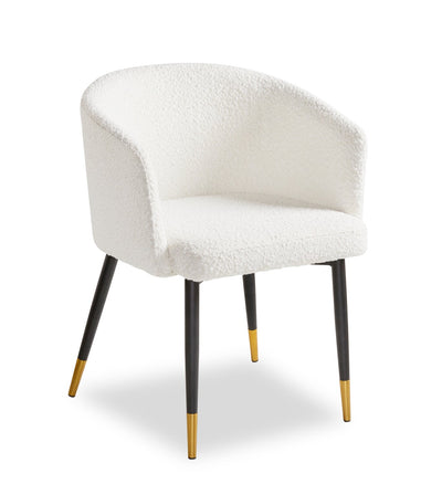 Gem Dining Chair with Boucle Fabric & Gold Accent, Metal - White | Chaise de salle à manger Gem en tissu bouclé et en métal avec touches dorées - blanche