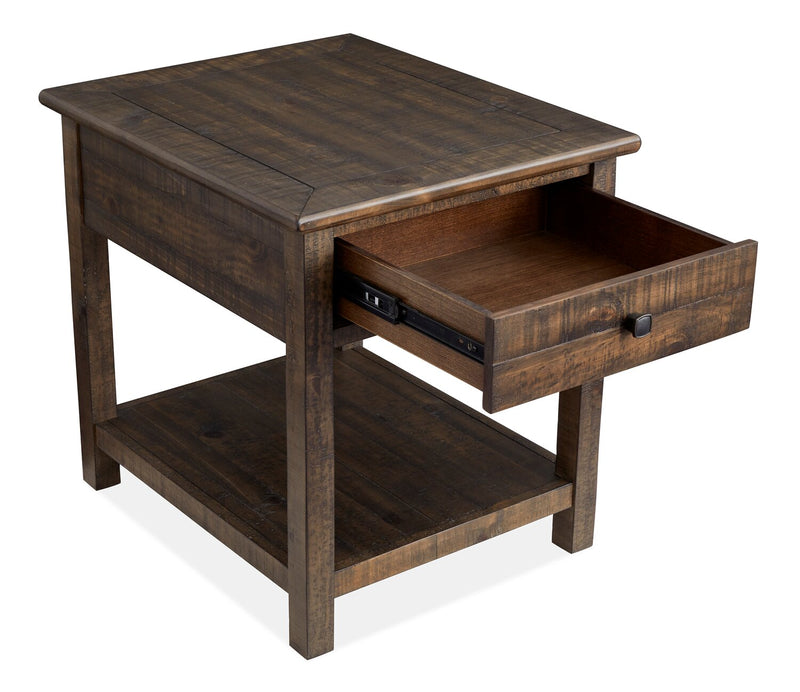 Table de bout Edwin de 22 po en pin champêtre avec rangement - brun champêtre