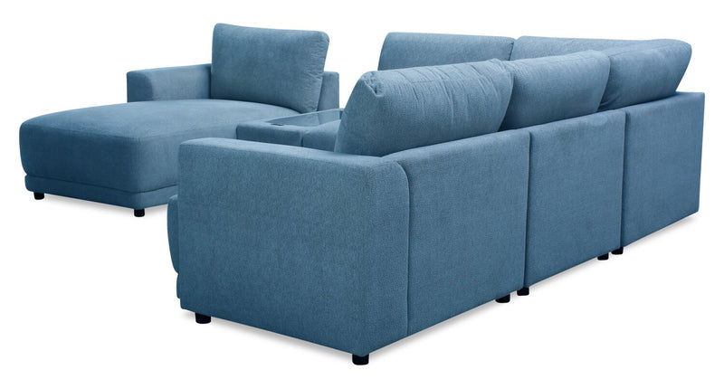 Sofa sectionnel modulaire de gauche Voyage 6 pièces en tissu avec console et coussins de dossier amovibles - bleu